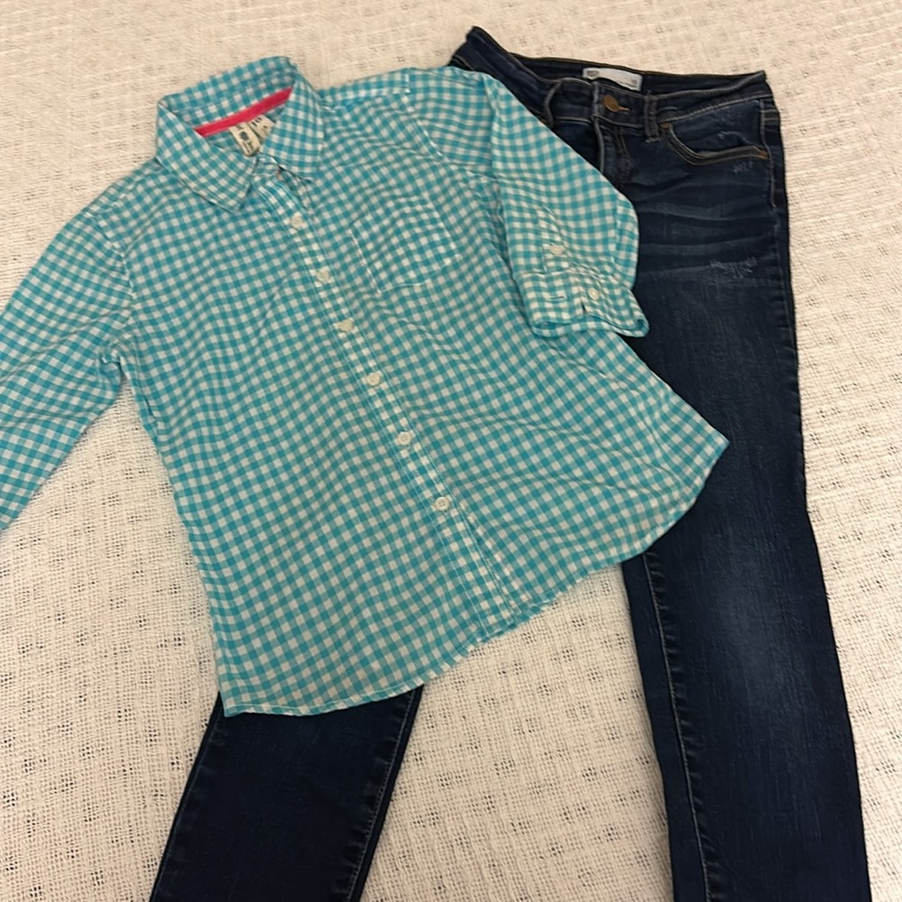 2 Piece Set: Size 10 - Jeans & Button Down top (RSQ)